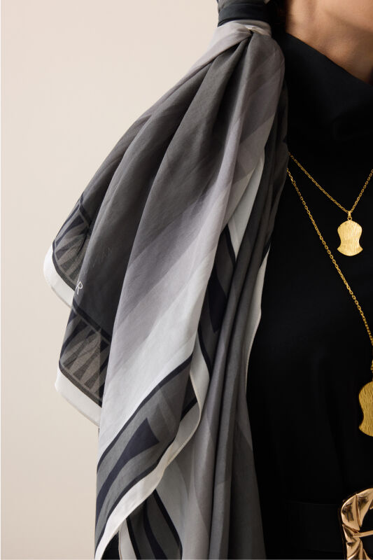 İman Kapısı Gri Floş Pamuk Şal 70x210 - 3