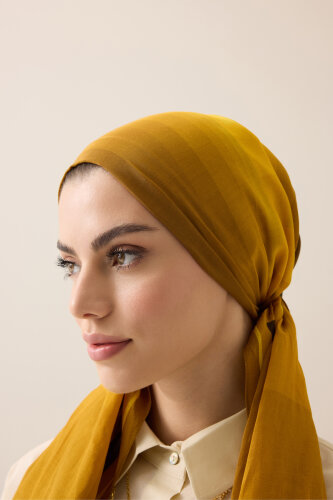 İman Kapısı Hardal Floş Pamuk Şal 70x210 - 3