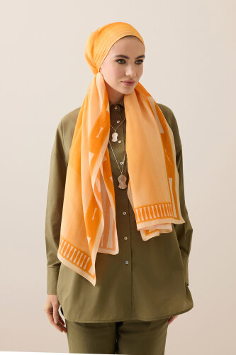 İman Kapısı Turuncu Floş Pamuk Şal 70x210 