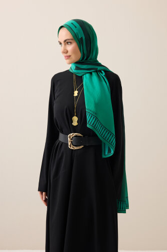 İman Kapısı Yeşil Floş Pamuk Şal 70x210 - 5