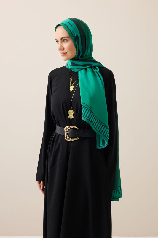 İman Kapısı Yeşil Floş Pamuk Şal 70x210 - 5