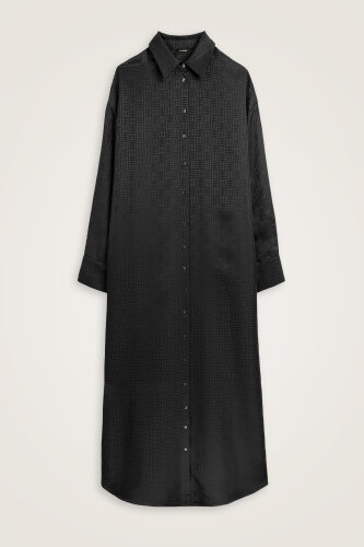 Iman Kare Black Jacquard Silk Shirt Dress - 1