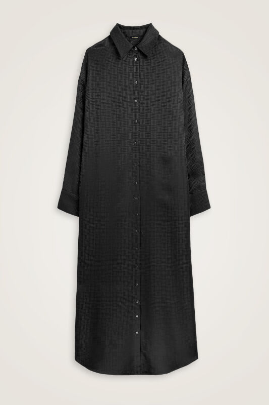 Iman Kare Black Jacquard Silk Shirt Dress - 1