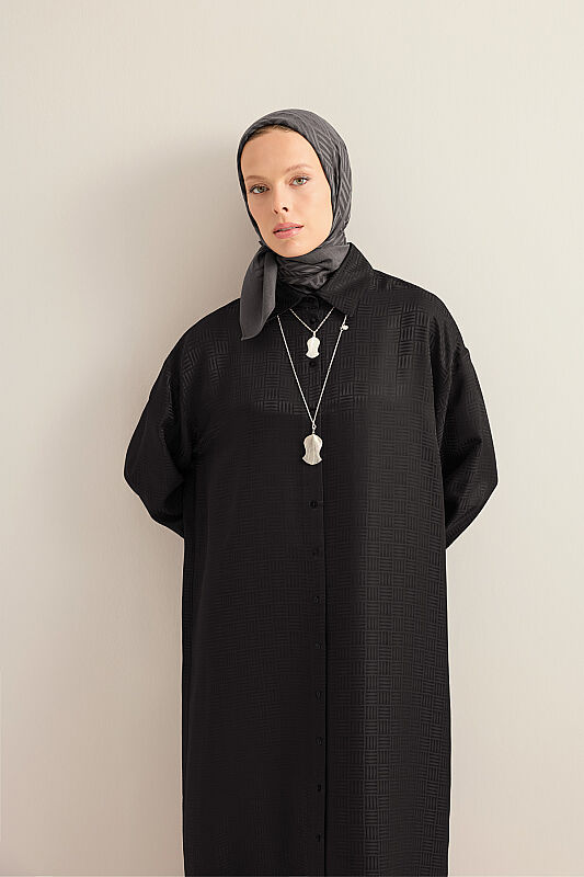 Iman Kare Black Jacquard Silk Shirt Dress - 5