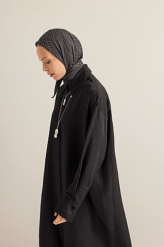 Iman Kare Black Jacquard Silk Shirt Dress - 3