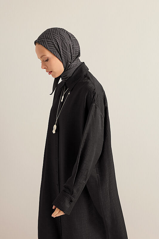 Iman Kare Black Jacquard Silk Shirt Dress - 3