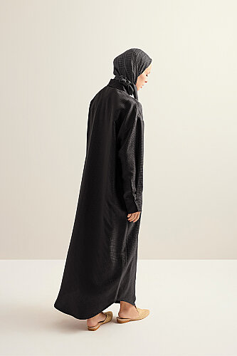 Iman Kare Black Jacquard Silk Shirt Dress - 7