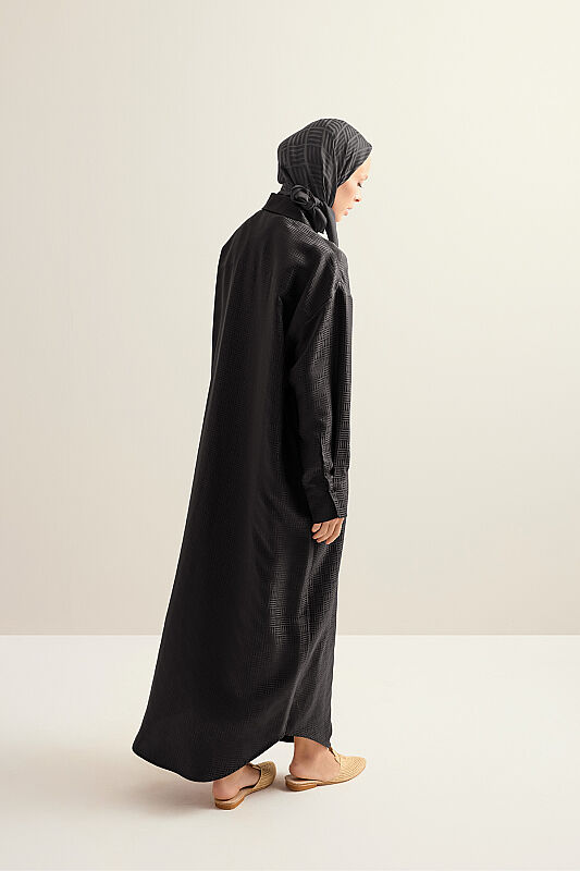 Iman Kare Black Jacquard Silk Shirt Dress - 7