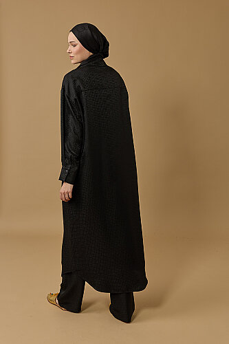 Iman Kare Black Jacquard Silk Shirt Dress - 7
