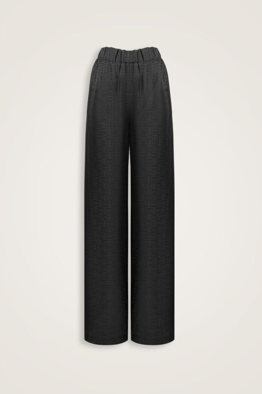 Iman Kare Black Jacquard Silk Trousers - 1