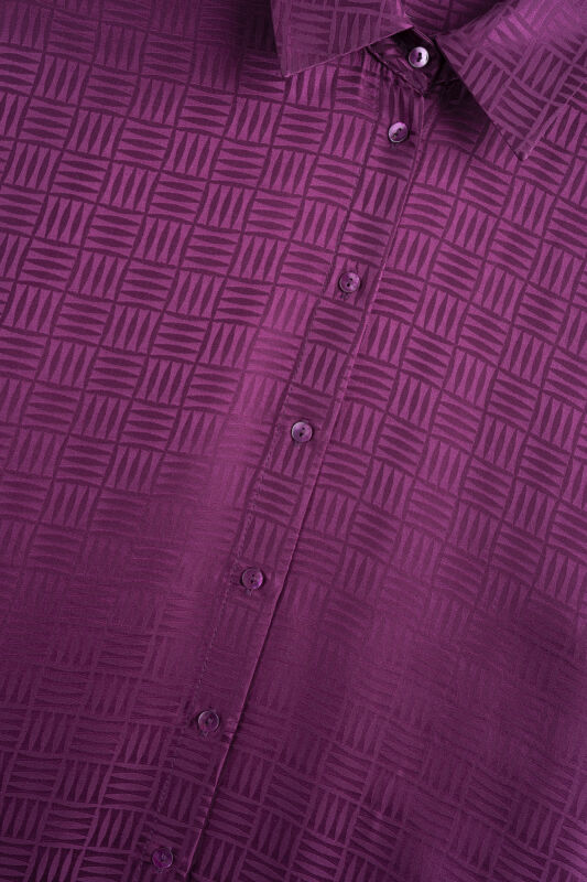 Iman Kare Dark Plum Jacquard Silk Shirt Dress - 2