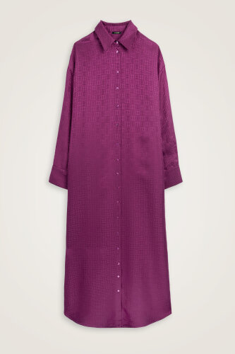 Iman Kare Dark Plum Jacquard Silk Shirt Dress 