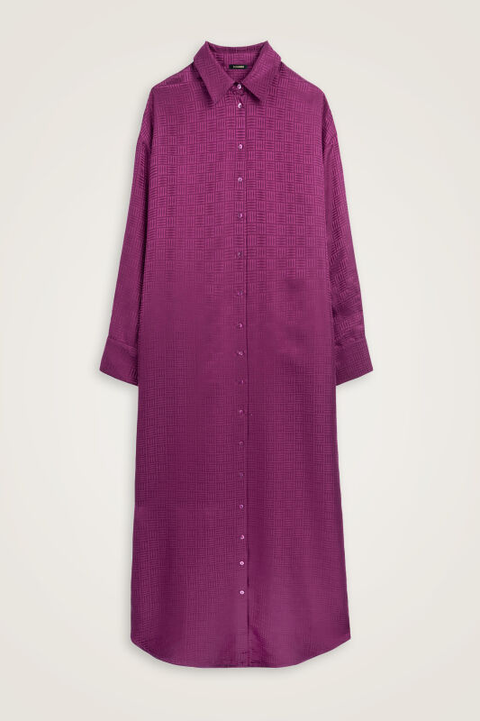 Iman Kare Dark Plum Jacquard Silk Shirt Dress - 1