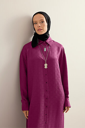 Iman Kare Dark Plum Jacquard Silk Shirt Dress - 3