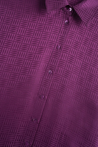 Iman Kare Dark Plum Jacquard Silk Shirt - 2