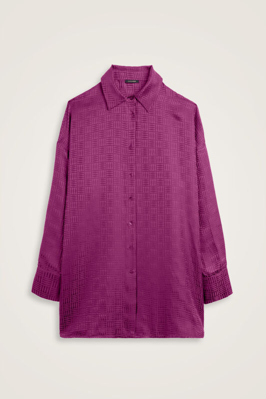 Iman Kare Dark Plum Jacquard Silk Shirt - 1
