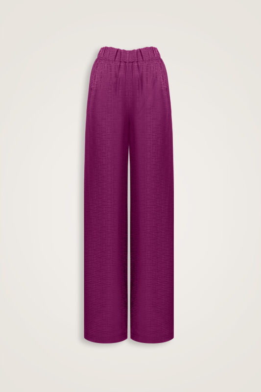 Iman Kare Dark Plum Jacquard Silk Trousers - 1