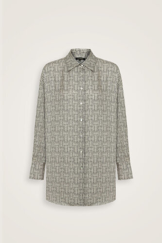 İman Kare Dokulu Bej İpek Gömlek - Imannoor (2)