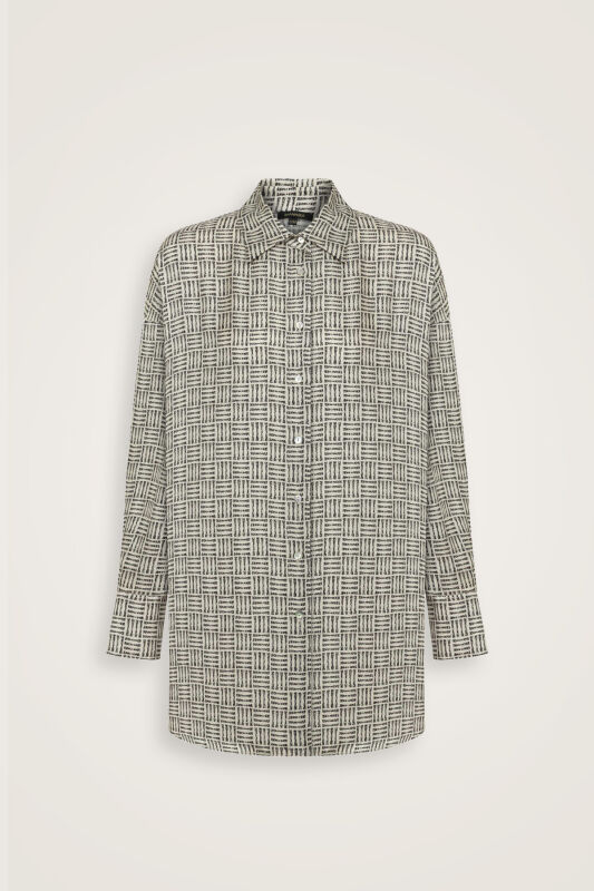 İman Kare Dokulu Bej İpek Gömlek - 2