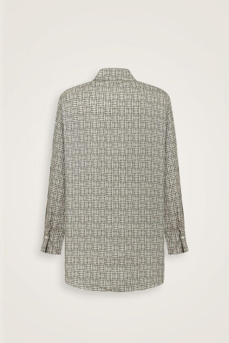 İman Kare Dokulu Bej İpek Gömlek - 6