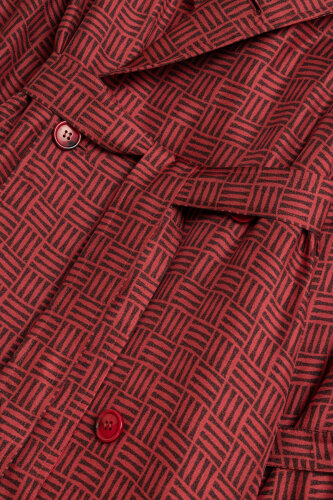  İman Kare Dokulu Bordo İpek Trençkot - 6