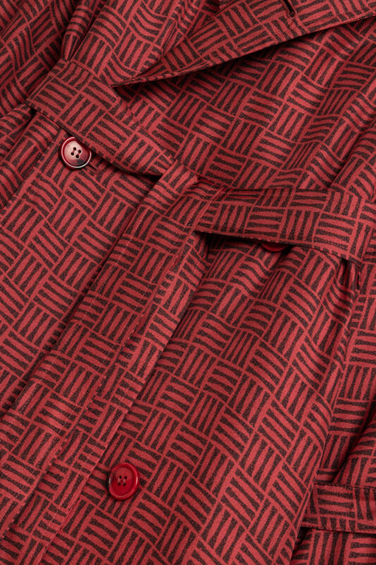  İman Kare Dokulu Bordo İpek Trençkot - 6