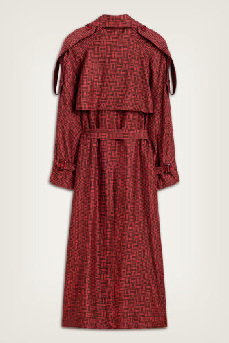  İman Kare Dokulu Bordo İpek Trençkot - 4