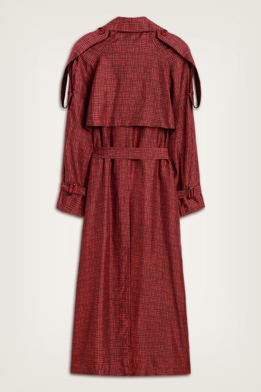  İman Kare Dokulu Bordo İpek Trençkot - 4