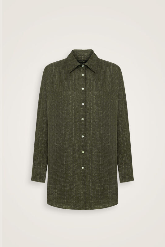 İman Kare Dokulu Haki İpek Gömlek - 2