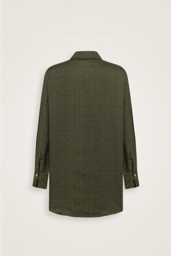 İman Kare Dokulu Haki İpek Gömlek - 6