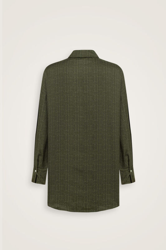 İman Kare Dokulu Haki İpek Gömlek - 6