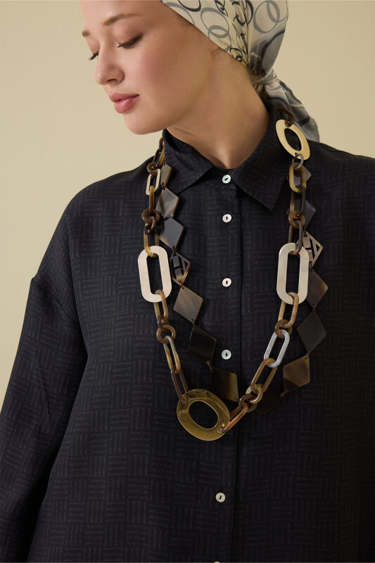 İman Kare Dokulu Siyah İpek Gömlek - 5