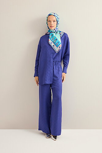  İman Kare Gece Mavisi Jakarlı İpek Pantolon - Imannoor (4)