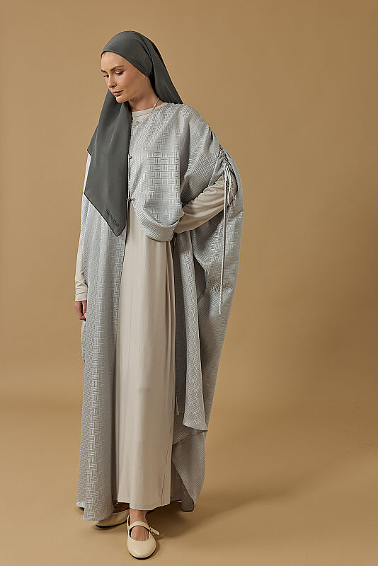 İman Kare Gümüş İpek Abaya - 4