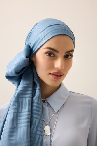 İman Kare Koyu Mavi İpek Şal 70x200 - 5