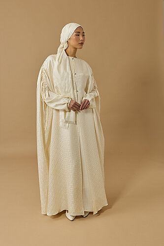 İman Kare Krem İpek Abaya - Imannoor (2)