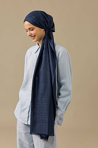 İman Kare Lacivert İpek Şal 70x210 - Imannoor (1)