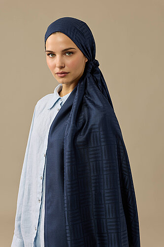 İman Kare Lacivert İpek Şal 70x210 - Imannoor (3)