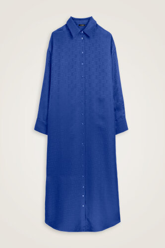 Iman Kare Navy Blue Jacquard Silk Shirt Dress 