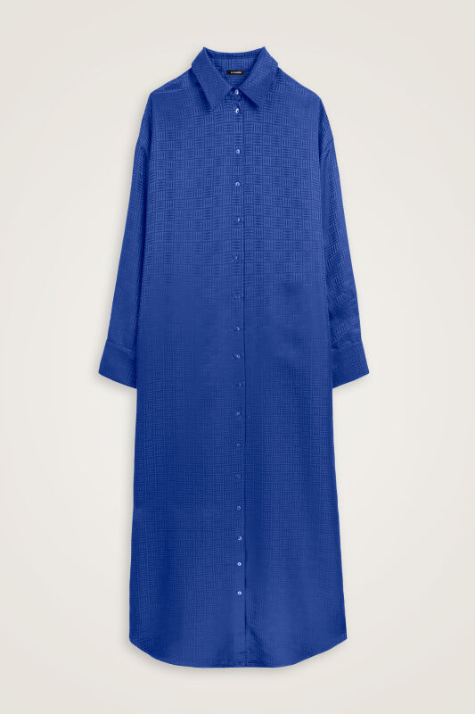 Iman Kare Navy Blue Jacquard Silk Shirt Dress - 1