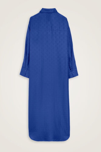 Iman Kare Navy Blue Jacquard Silk Shirt Dress - 3