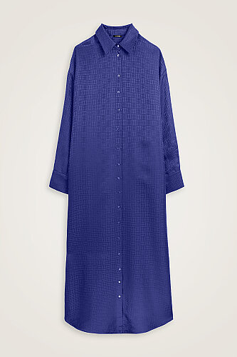 Iman Kare Navy Blue Jacquard Silk Shirt Dress - 2