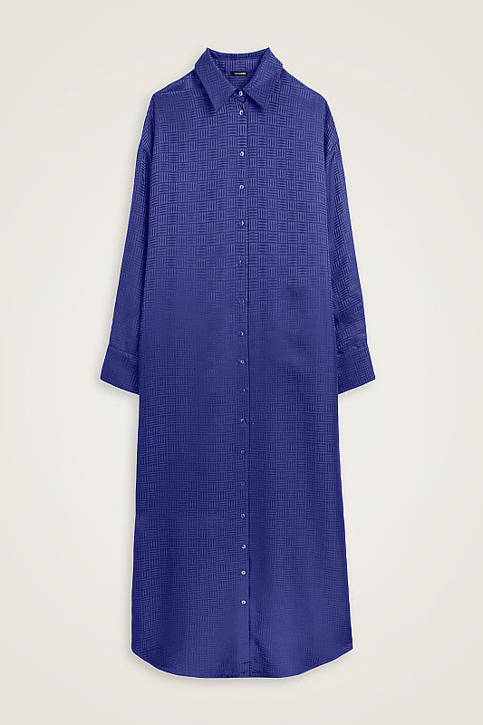 Iman Kare Navy Blue Jacquard Silk Shirt Dress - 2