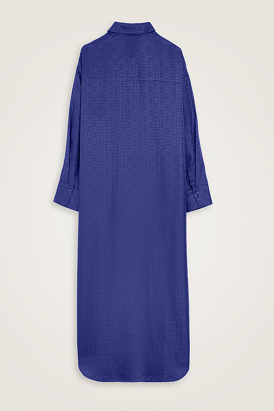 Iman Kare Navy Blue Jacquard Silk Shirt Dress - 5