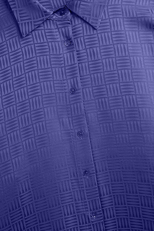 Iman Kare Navy Blue Jacquard Silk Shirt Dress - 4