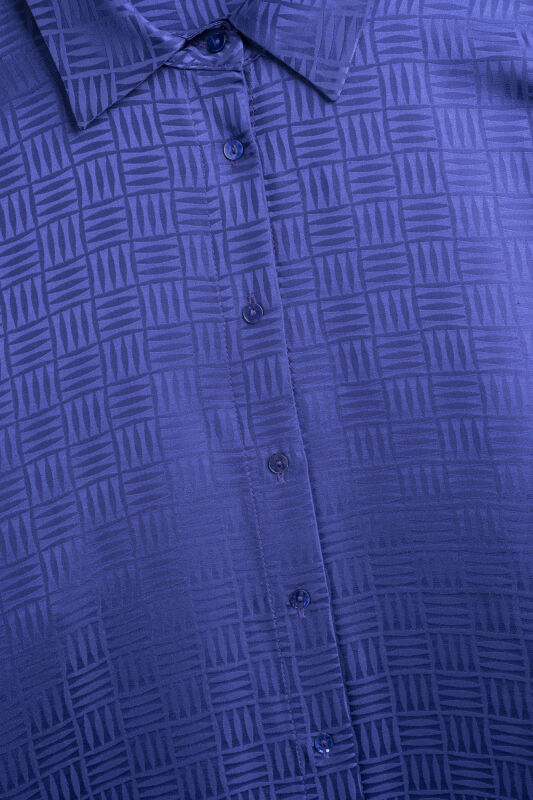 Iman Kare Night Blue Jacquard Silk Shirt - 2