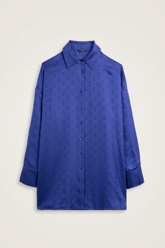 Iman Kare Night Blue Jacquard Silk Shirt - 1