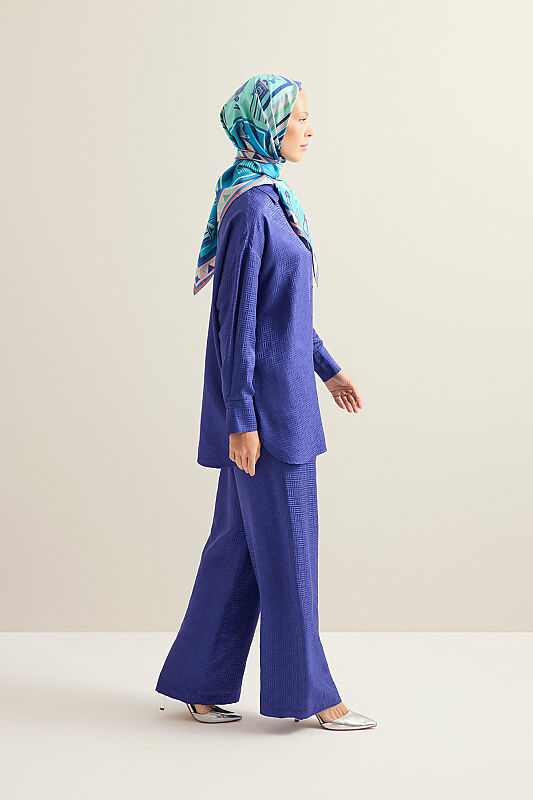 Iman Kare Night Blue Jacquard Silk Shirt - 5