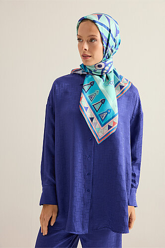 Iman Kare Night Blue Jacquard Silk Shirt - 3