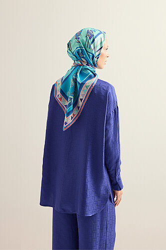 Iman Kare Night Blue Jacquard Silk Shirt - 7